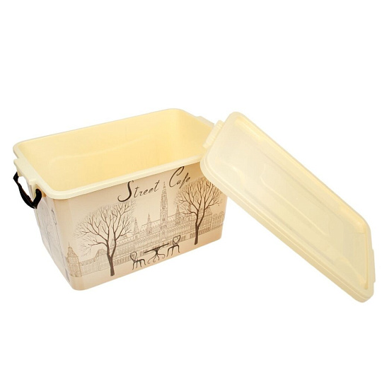 Контейнер хозяйственный 35 л, с крышкой, слоновая кость, Росспласт, №6 Уличное кафе, РП-117