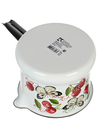 Ковш сталь, эмалированное покрытие, 1 л, крышка сталь, стальная ручка, индукция, Керченский металлургический завод, Черешенка, 90204-072/4, белый