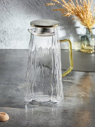 Кувшин стекло, 1.8 л, с крышкой, Мэджик, B050177, прозрачный с золотом