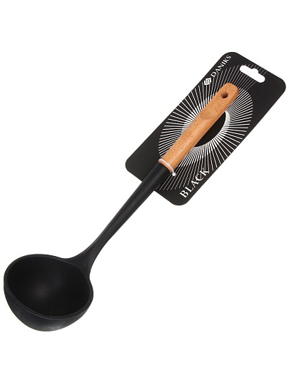 Половник для кухни, бамбук, силикон, навеска, черный, Daniks, Black, WFCFA-0038-3