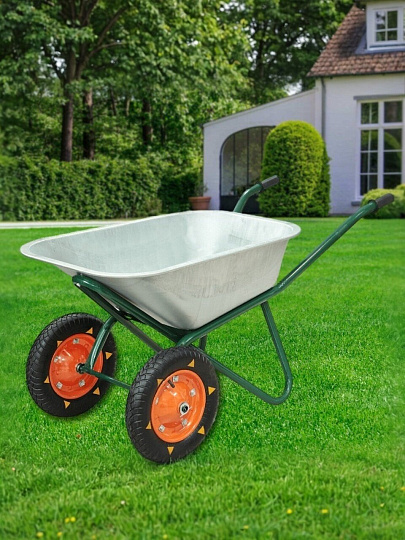 Тачка строительная двухколесная, сталь, 250кг, 110 л, без колпачка на ниппеле, 0.8 мм, втулка D20 мм, PR3.25х8, в ассортименте, Профи