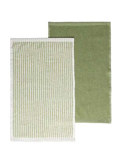 Набор полотенец кухонных 2 шт, 30х50 см, махровый, 100% хлопок, 400 г/м2, Silvano, Полосы, серо-зеленый, Узбекистан