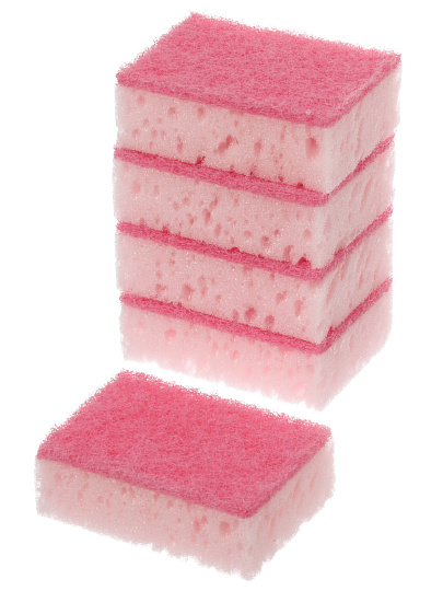 Губка для посуды, 5 шт, поролон, абразивная фибра, Марья Искусница, розовая