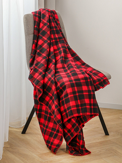 Плед 130х170 см, флис, 100%пэ, 180г, Красная клетка