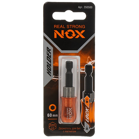 Адаптер для бит Nox, Quick lock, E6.3, 60 мм, магнитный адаптер, 1/4", 350500, блистер