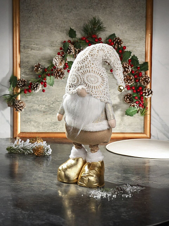 Фигурка декоративная Гномик, 22х15х90 см, телескопическая, бело-золотая, F010027