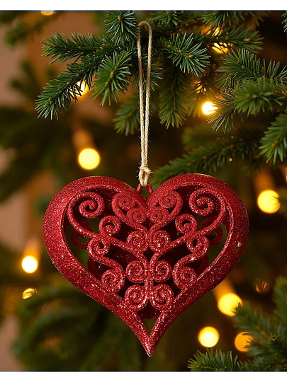 Набор елочных украшений Сердце, 2 шт, красный, 9.5х10.8 см, пластик, SYLKGJD-4822092CP