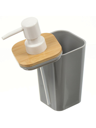 Дозатор для жидкого мыла, Бамбук, пластик, 7.3х7.3х17 см, серый, PS0282GA-LD
