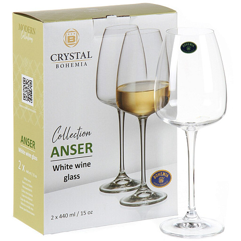 Бокал для вина, 440 мл, стекло, 2 шт, Bohemia, Anser, 91L/1SF00/0/00000/440-264