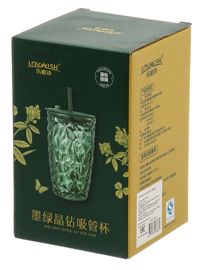 Стакан 400 мл, стекло, Лед, с трубочкой, B060527