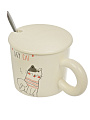 Кружка фарфор, 380 мл, Веселые коты, с крышкой, с ложкой, B060830 - фото 4
