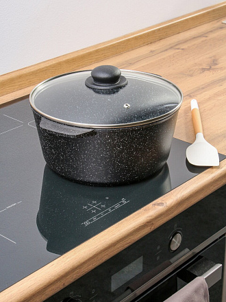 Кастрюля алюминий, антипригарное покрытие, 5 л, крышка стекло, круглая, Гурман, Fit