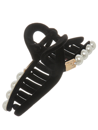 Заколка для волос 13 см, черный, с белыми бусинами, Y4-11621