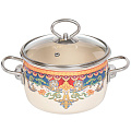 Кастрюля эмалированная сталь, 2 л, с крышкой, крышка стекло, Vitross, Ornamento, 1SC165S, индукция