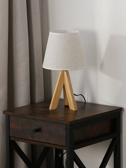 Светильник настольный на подставке, Е27, 60 Вт, абажур белый, A010107, дерево