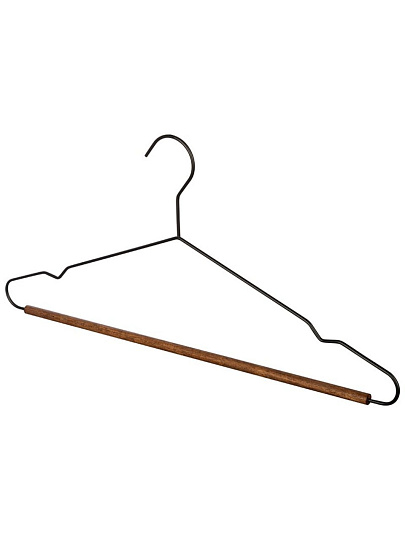 Вешалка-плечики для одежды, 42 см, металл, 3 шт, с дерев перекладиная, черная, Винтаж, 107891