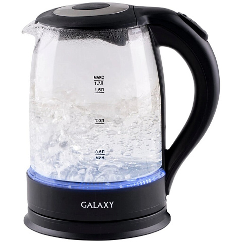 Чайник электрический Galaxy Line, GL 0553, черный, 1.7 л, 2200 Вт, скрытый нагревательный элемент, подсветка, стекло