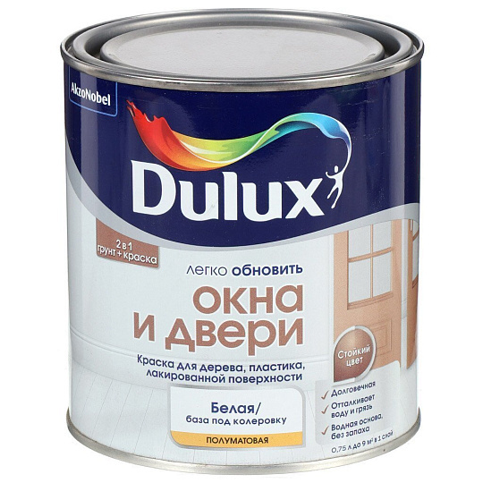 Краска водно-дисперсионная, Dulux, для дерева, пластика и лакированных поверхностей , полуматовая, 0.75 л