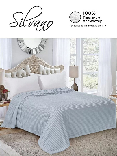 Плед евро, 200х220 см, велсофт жаккард, 100% полиэстер, Silvano, Полоски, светло-голубой, JAC 6