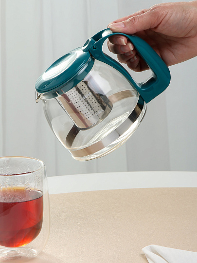 Чайник заварочный стекло, нержавеющая сталь, пластик, 0.75 л, с ситечком, Decotto-AS-750, 910111