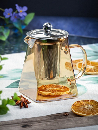 Чайник заварочный стекло, 0.55 л, с колбой, Daniks, Мед