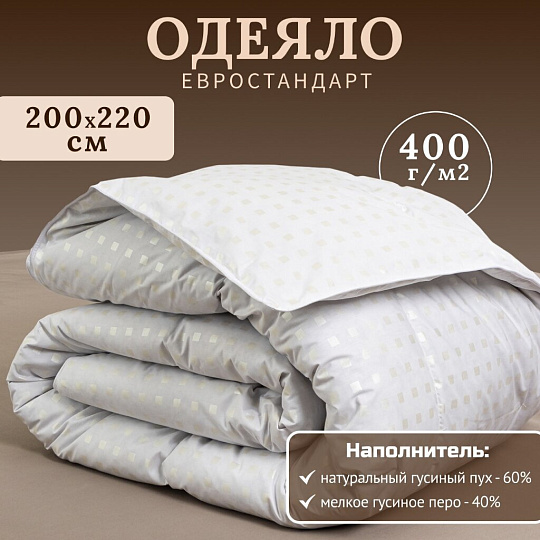 Одеяло евро, 200х220 см, Формула, полупух I кат, пух 60% перо 40%, 400 г/м2, зимнее, чехол тик, кант, Бел-Поль