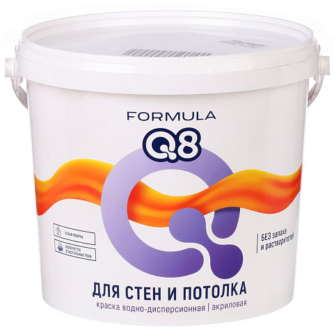 Краска воднодисперсионная, Formula Q8, акриловая, интерьерная, матовая, белая, 6.5 кг