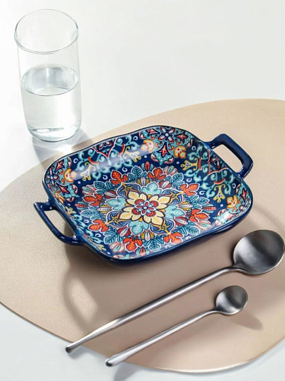 Блюдо керамика, 18х23.5 см, синее, Самарканд, Y4-9758