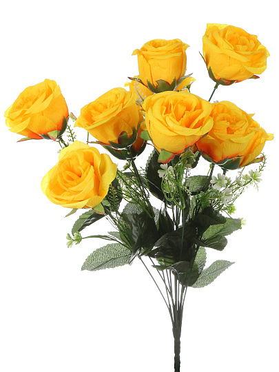 Цветок искусственный декоративный пасхальный, Роза с травкой, 12 головок, 55 см, в ассортименте, FB110