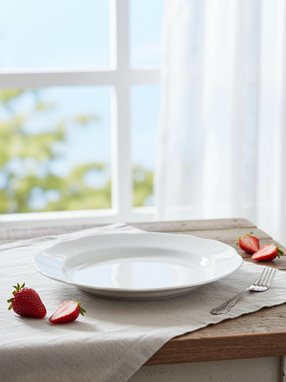 Тарелка десертная, фарфор, 17.5 см, круглая, Вырезной край Белая, Дулевский фарфор, 01110