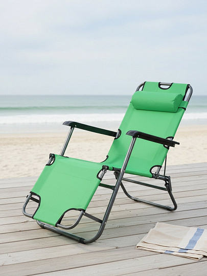 Шезлонг пляжный склад, мет-л, 153х60х80 см, 100 кг, зелен, оксфорд 600D