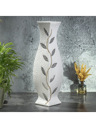 Ваза для сухоцветов керамика, напольная, 60 см, Листья, Y4-3243, белая