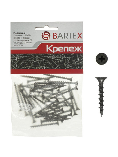 Саморез по дереву и гипсокартону, диаметр 3.5х25 мм, 50 шт, пакет, Bartex