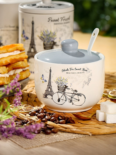 Сахарница 500 мл, доломит, с ложкой, Daniks, Прованс