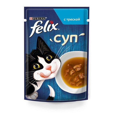 Корм для животных Феликс, 48 г, для взрослых кошек, суп, треска, пауч