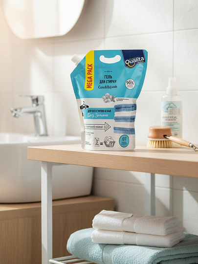 Гель для стирки Qualita, 3 л, универсальный без запаха, дой-пак