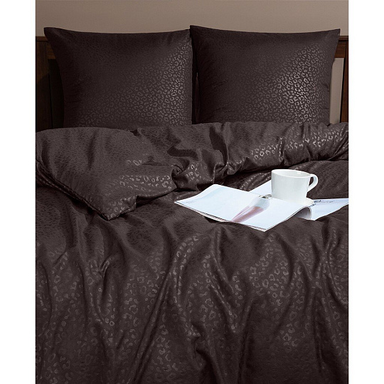 Постельное белье 2-спальное, простыня 180х210 см, 2 наволочки 70х70 см, пододеяльник 175х215 см, Amore Mio, мако-сатин, Fast коричневый