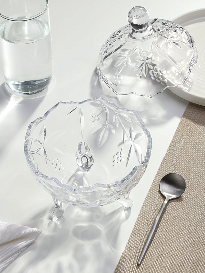 Сахарница 640 мл, стекло, 18х18х14 см, с крышкой, в ассортименте, Гранение, 5105E