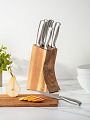Набор ножей 7 предметов, нержавеющая сталь, рукоятка нержавеющая сталь, с подставкой, дерево, Daniks, YW-A042 - фото 6