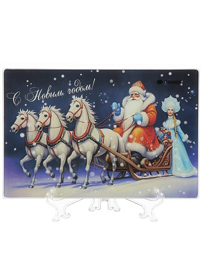 Доска разделочная стекло, 30х20 см, прямоугольная, Daniks, Символ Года и Дед Мороз