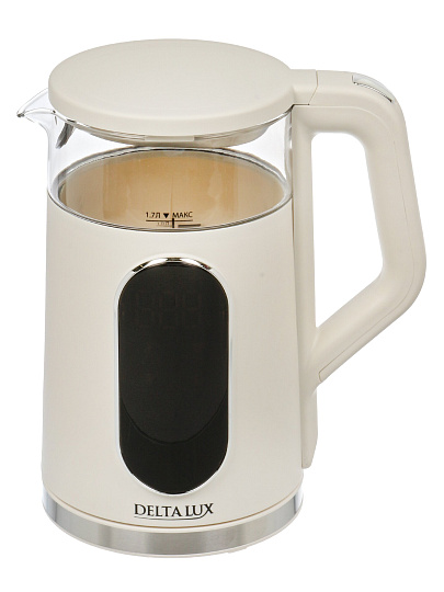 Чайник электрический Delta Lux, DE-1025, 1.7 л, 2200 Вт, скрытый нагревательный элемент, стекло, пластик