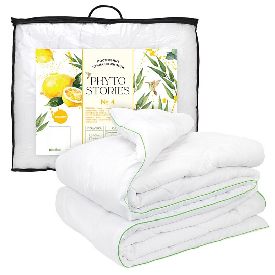 Одеяло 1.5-спальное, 140х205 см, Эвкалипт, волокно полиэфирное, 200 г/м2, всесезонное, чехол микрофибра 100% полиэстер, кант, Phyto Stories, белое