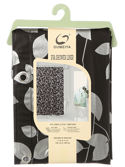 Штора для ванной 180х180 см, Peva, Лепестки на черном, черная, Y4-11162