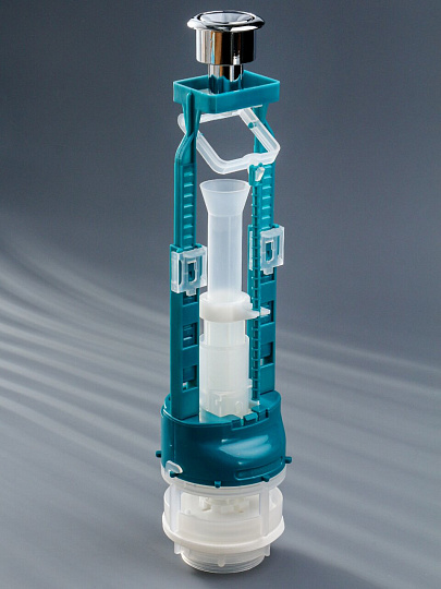 Клапан для бачка унитаза пластик, однорежимный, кнопочный, гальваника, сливной, Инкоэр, СБ1-Х Р