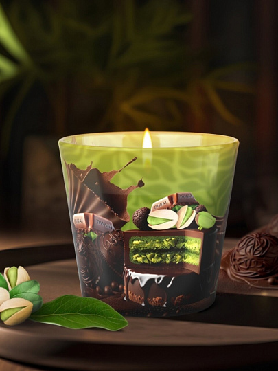 Свеча ароматизированная, 8х9х9 см, в стакане, Bartek Candles, Дубайский шоколад, 115 гр