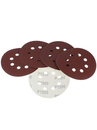 Круг шлифовальный Росомаха, диаметр 125 мм, зернистость P1500, под липучку, перфорированный, 8 отверстий, 5 шт, 438815