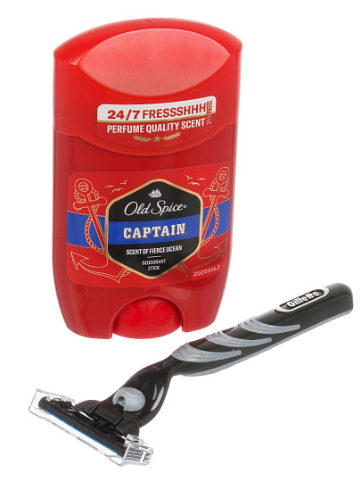Набор подарочный для мужчин, Gillette, Mach 3, станок для бритья c 1 кассетой, дезодорант Old Spice Captain