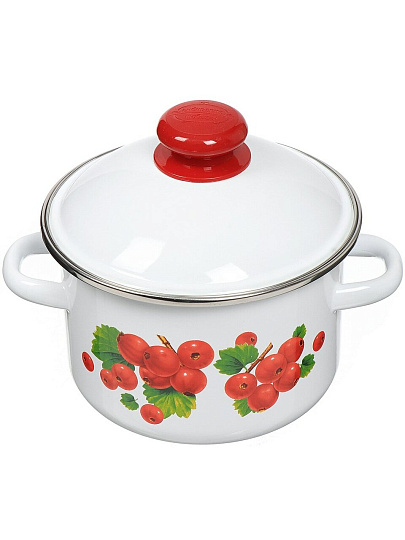 Кастрюля эмалированная сталь, 2 л, крышка сталь, цилиндрическая, Сибирские товары, Калина красная, 1MD161M, индукция