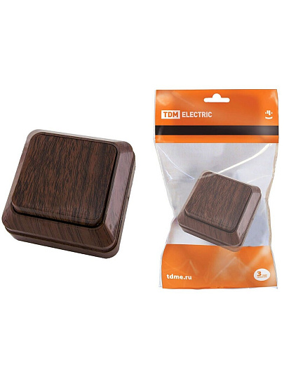 Выключатель открытой установки, одноклавишный, без заземления, 10 А, IP20, бук, TDM Electric, Ладога, SQ1801-0027