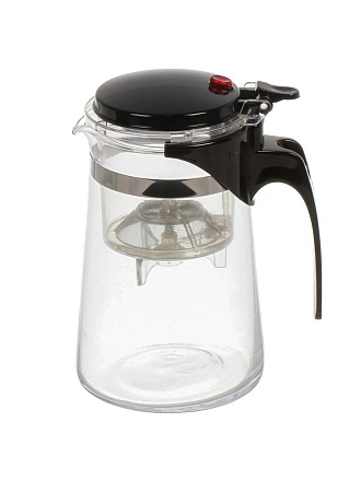 Чайник заварочный стекло, нержавеющая сталь, 0.7 л, с ситечком, с кнопкой, Mallony, Gung Fu, 004533
